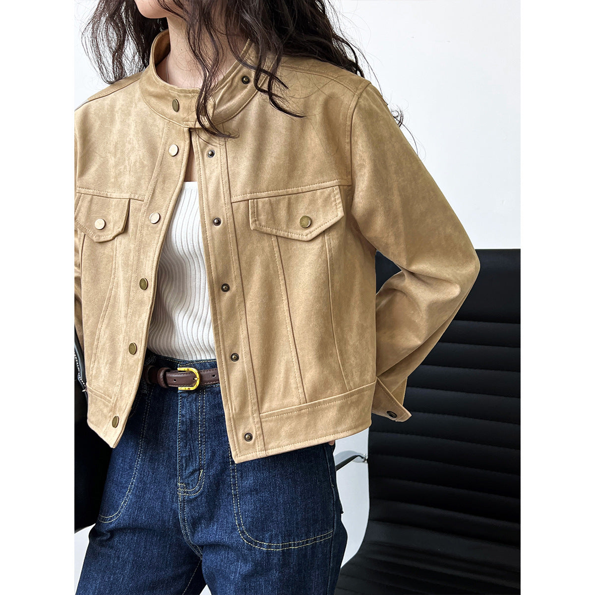 Suede short coat women's autumn new design sweet cool locomotive tooling jacket top