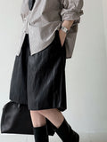 Textured casual loose five-point sports leather shorts women's autumn new thin high-waisted wide-leg shorts 3730