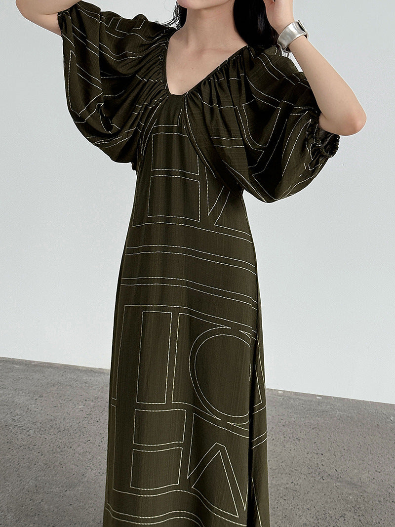 Korean puff sleeve resort style V-neck backless strap skirt summer new puff sleeve dress