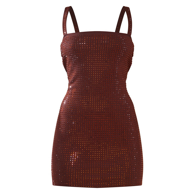 backless short skirt tight hip skirt hot diamond dress temperament evening dress