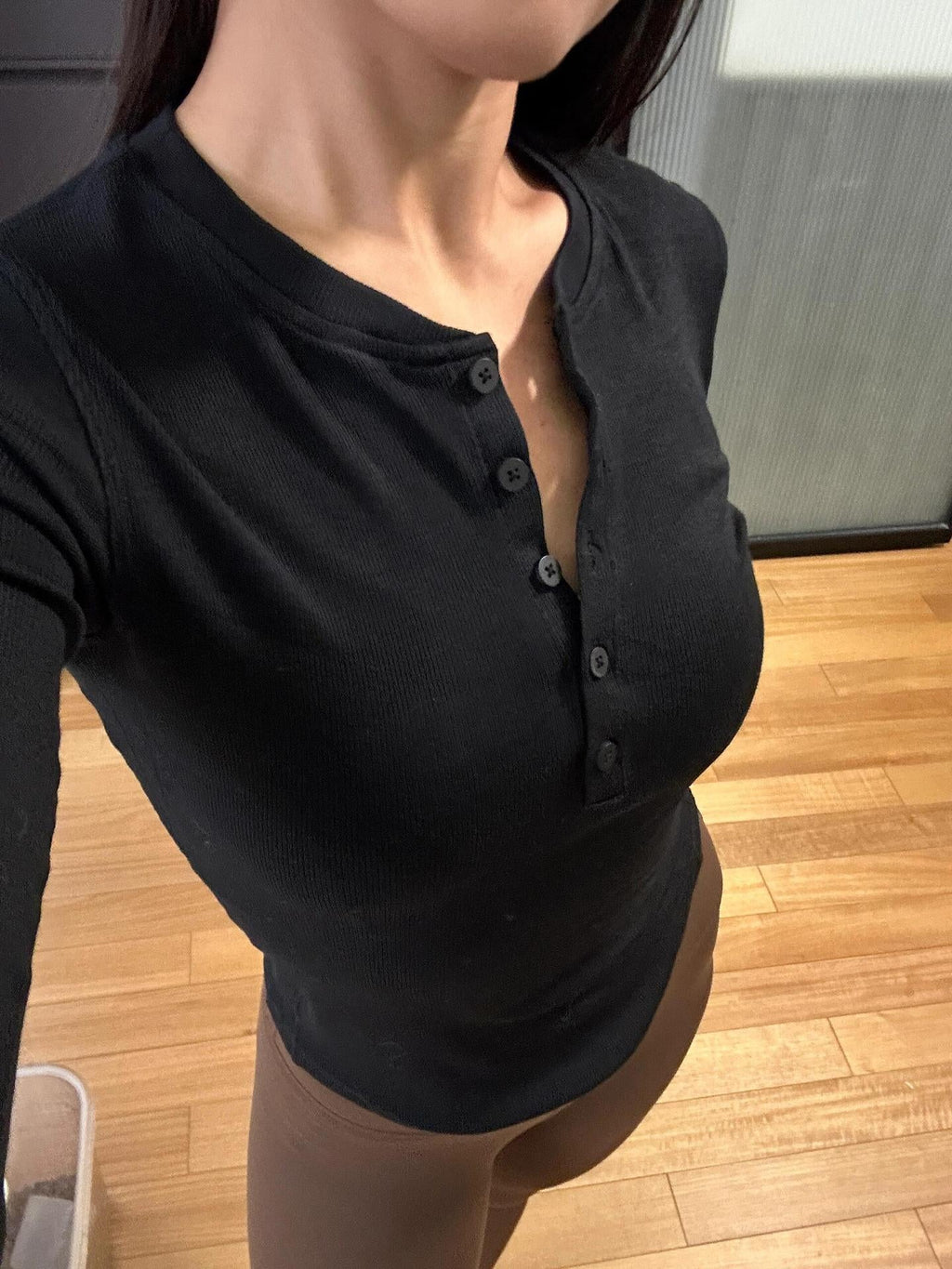 Long Sleeve Henley Shirt Women Slim Fit Elastic Knitted T-Shirt