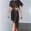 Fashion Sexy Irregular Satin Skirt Lace Splicing Hollow Spice Girl Dress