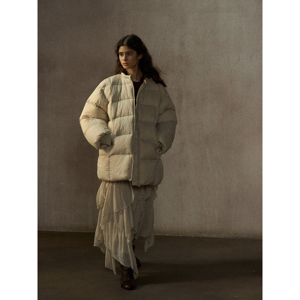 Light thermal quilting crew neck down jacket