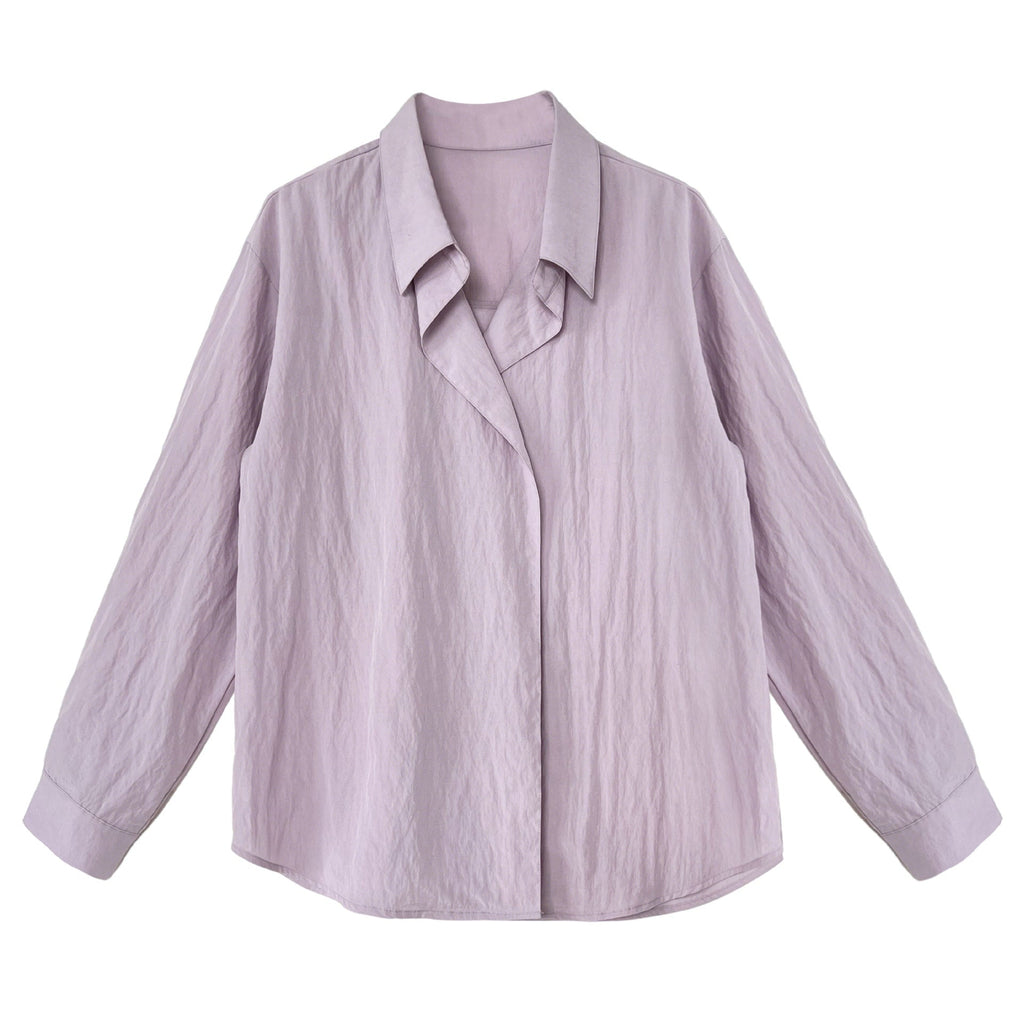 Korean slightly wrinkled texture design shirt women's spring new temperament long-sleeved top