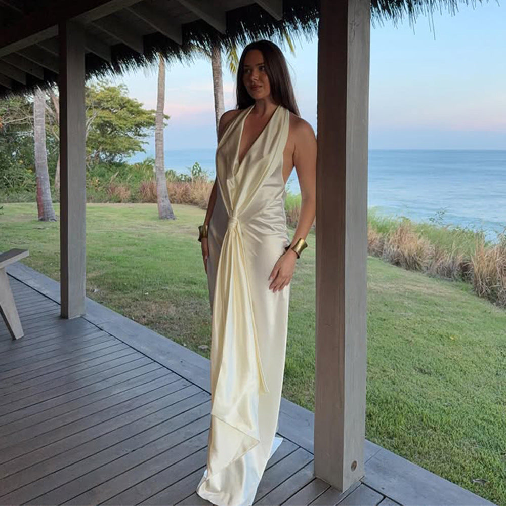 Halter V-Neck Maxi Dress