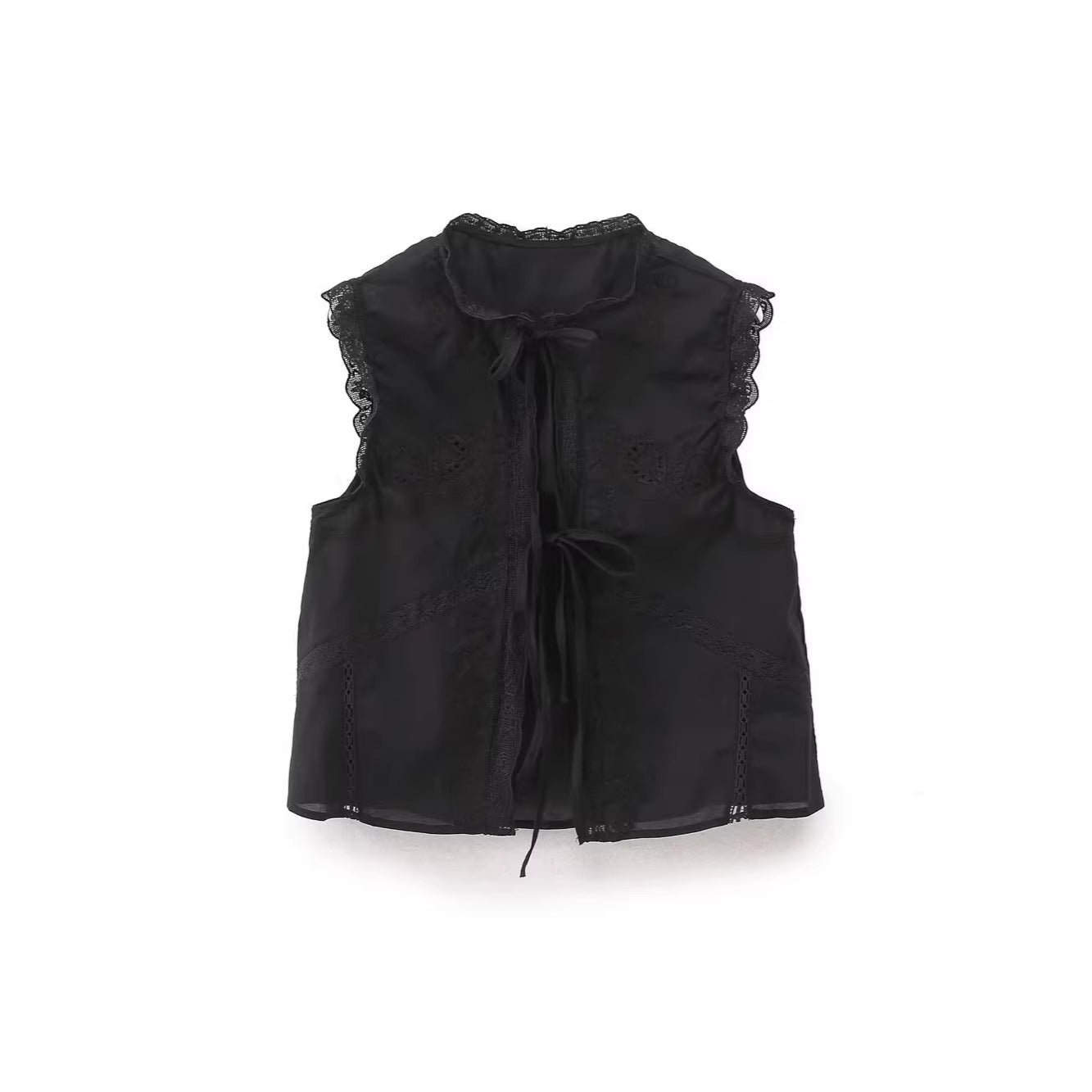 Strapless Embroidered Top Women Loose Fit Sleeveless Lace Blouse