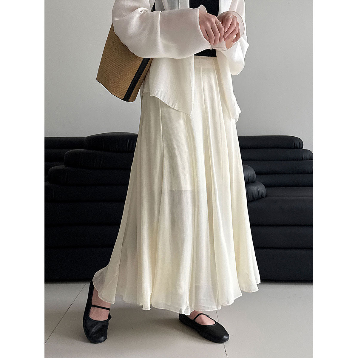 drape A word gentle and elegant wavy edge skirt women's 26 spring new casual fishtail dress