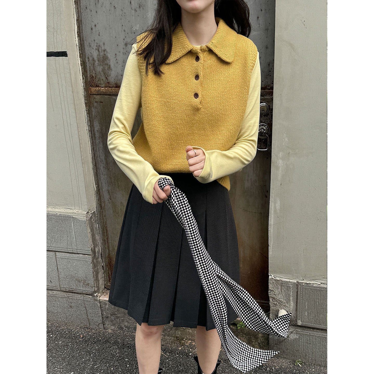 Premium Korean Polo lapel knitted vest