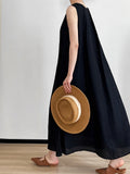French imitation linen pleated sleeveless A-shaped dress, thin high-end vest skirt, vacation dress