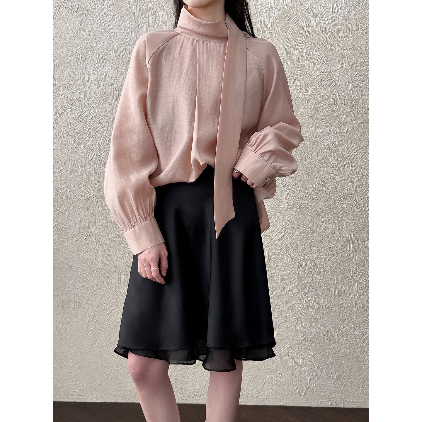 Korean gentle wind splicing skirt women's early spring versatile silky slippery lotus leaf edge a-word skirt