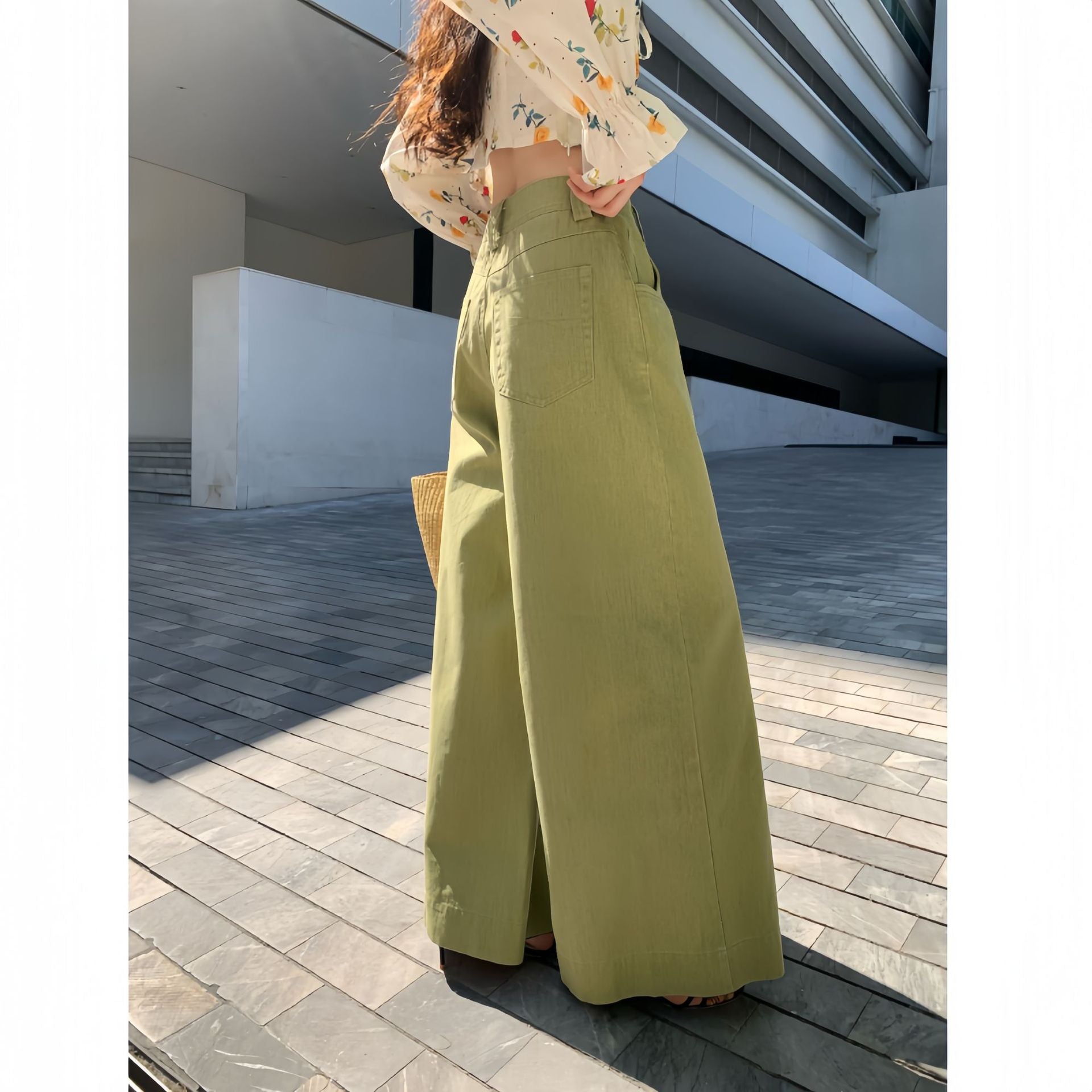 Early spring casual temperament versatile and thin long wide-leg jeans