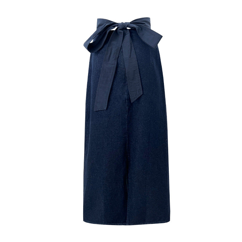 Back split strap high waist hip-wrapped denim dress