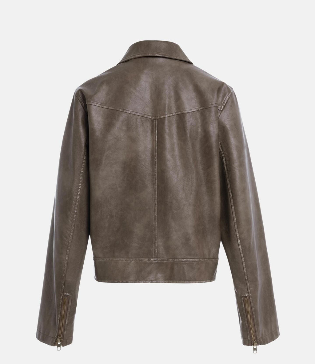 Spice girl American retro style slim leather jacket temperament niche lapel jacket