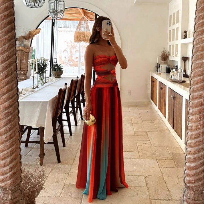 Color Block Halter Maxi Dress