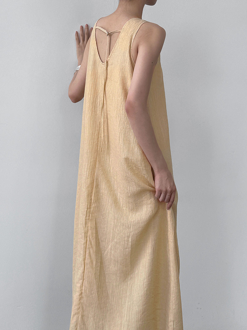Mesh splicing lace-up vest skirt, summer new vacation style with bag backless strap dress