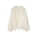 Autumn Chic French Splicing Design Lace-up Long Sleeve Ruffle Shirt