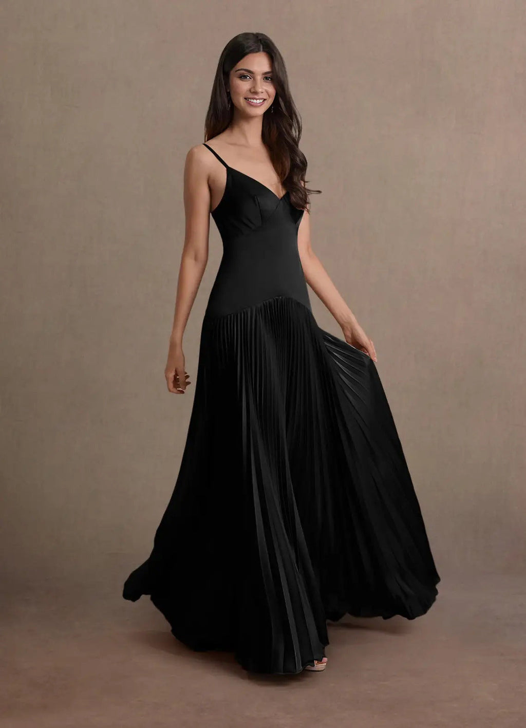 Fashion French Elegant Suspender Skirt Slim Pleated Skirt Evening Dress Dress Long