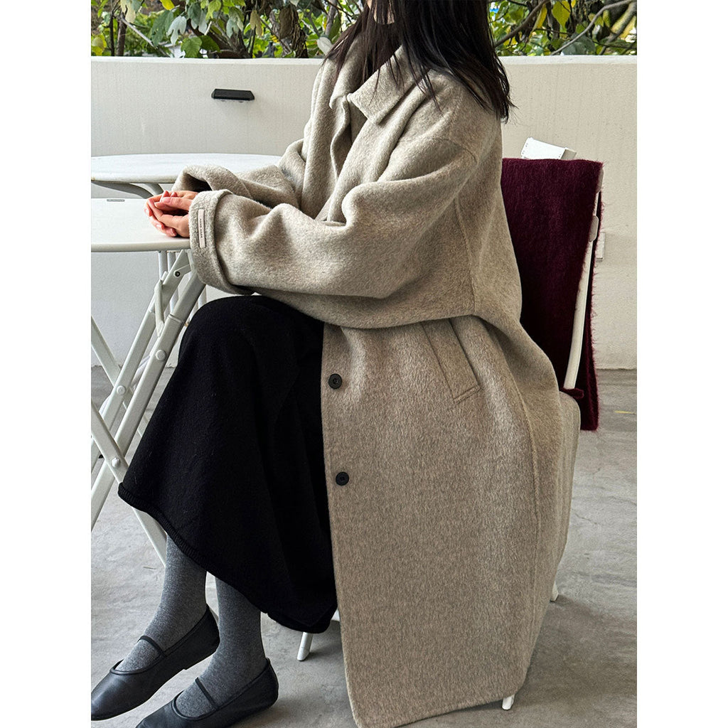 100% wool premium lapel single-breasted double-sided woolen coat women's winter woolen long coat