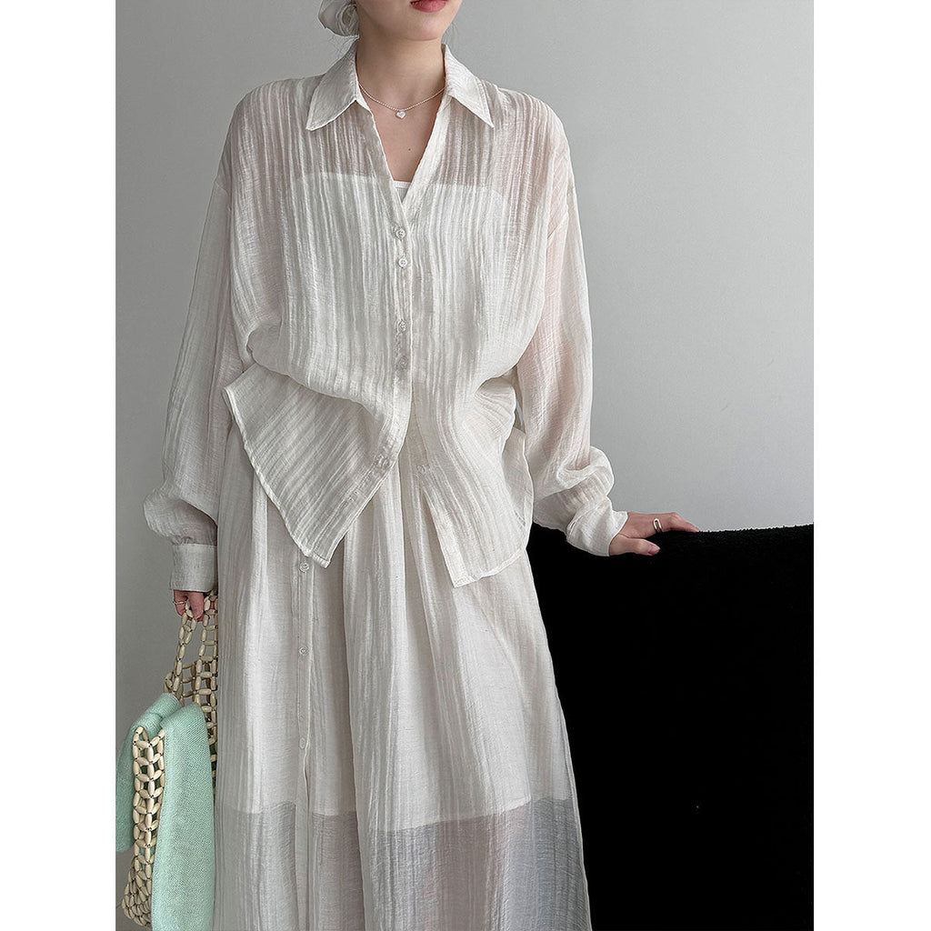 Lazy pleated shirt jacket + skirt women's spring new casual two-piece set