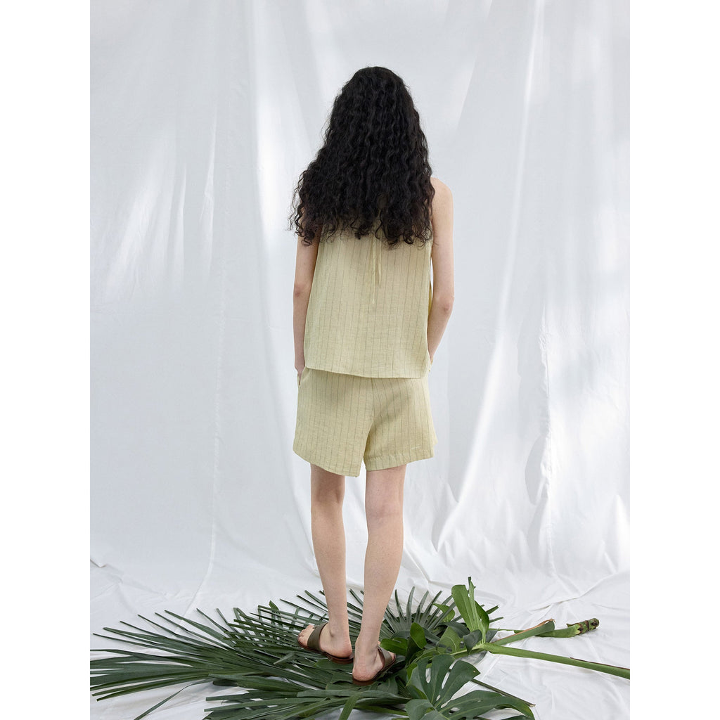 Summer new design agate bead hemp vertical strip linen sling vest