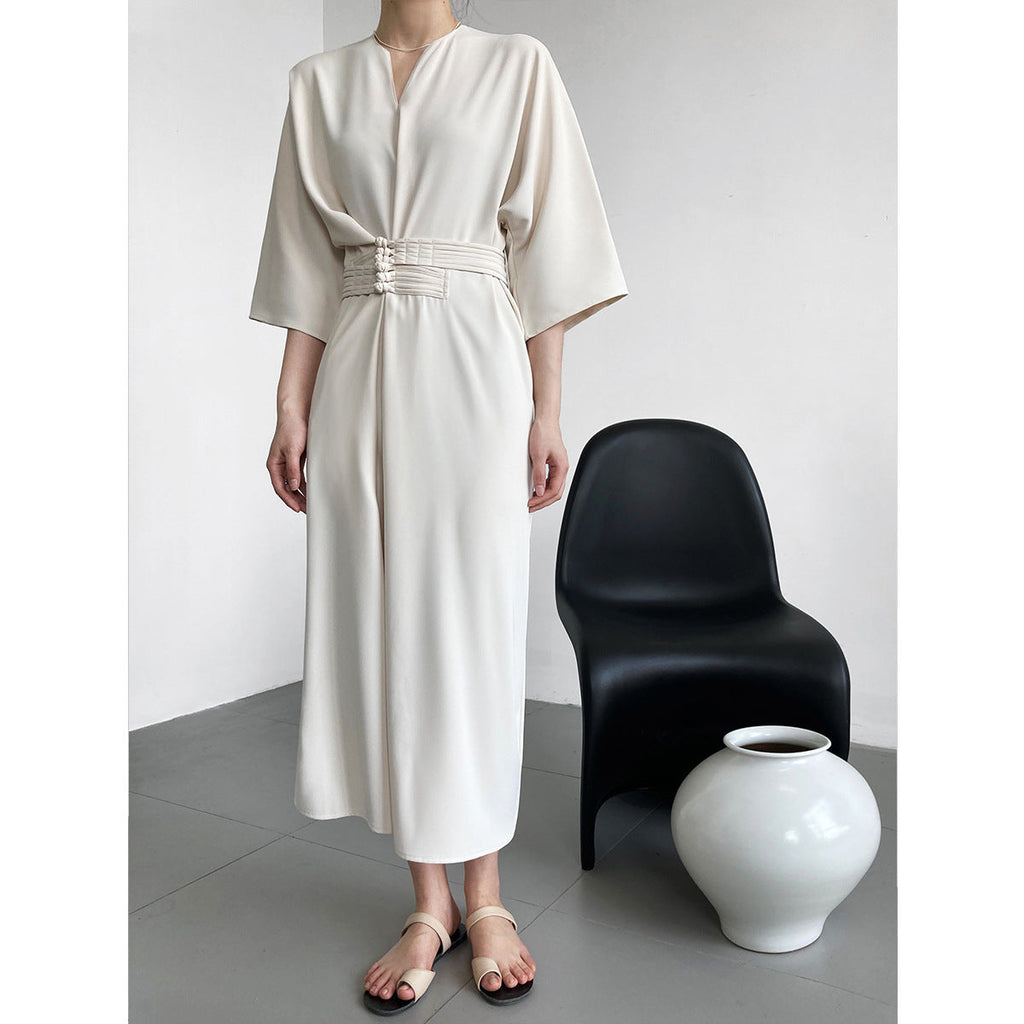 Temperament senior buckle waist strap straight dress new Chinese style improved long skirt