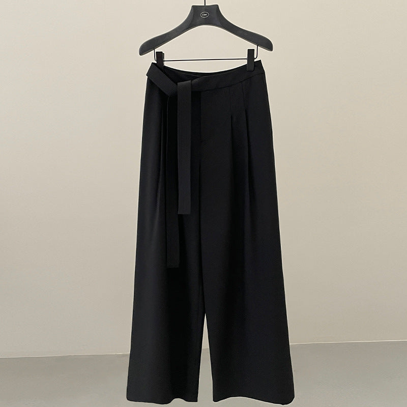 Spring and summer high waist drape and thin straps straight casual pants