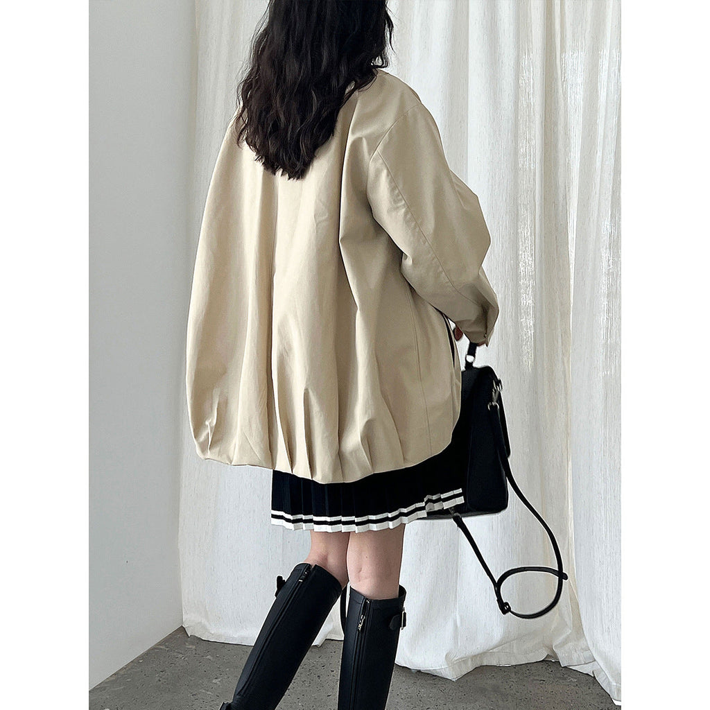 Cocoon-shaped bud stand-up collar buckle jacket women's autumn new Korean lazy casual jacket