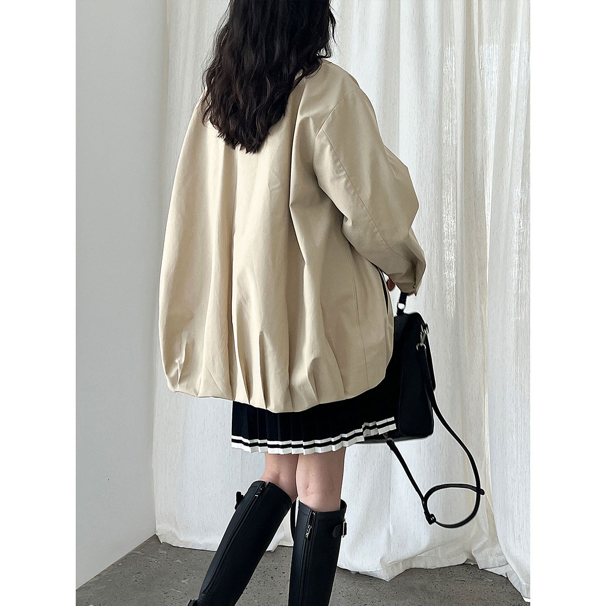 Cocoon-shaped bud stand-up collar buckle jacket women's autumn new Korean lazy casual jacket