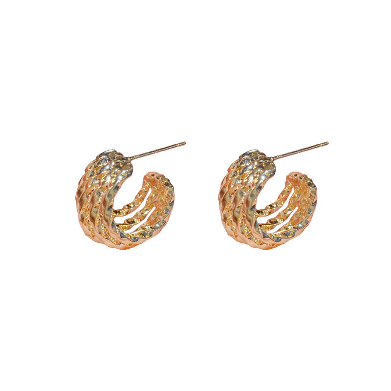 S925 Silver Needle Fashion Simple Retro Twist Multi-layer Stud Earrings Internet celebrities Cold Wind Earrings Earrings