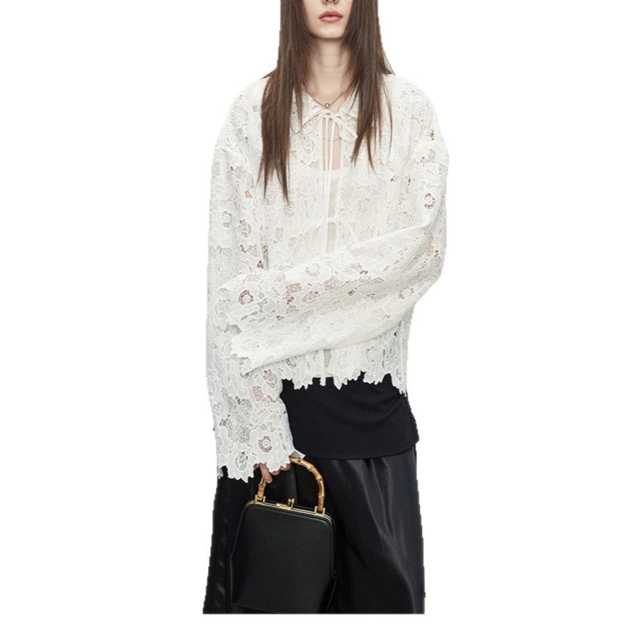 Spring new product retro French three-dimensional hollow lace exquisite sunscreen shirt top jacket
