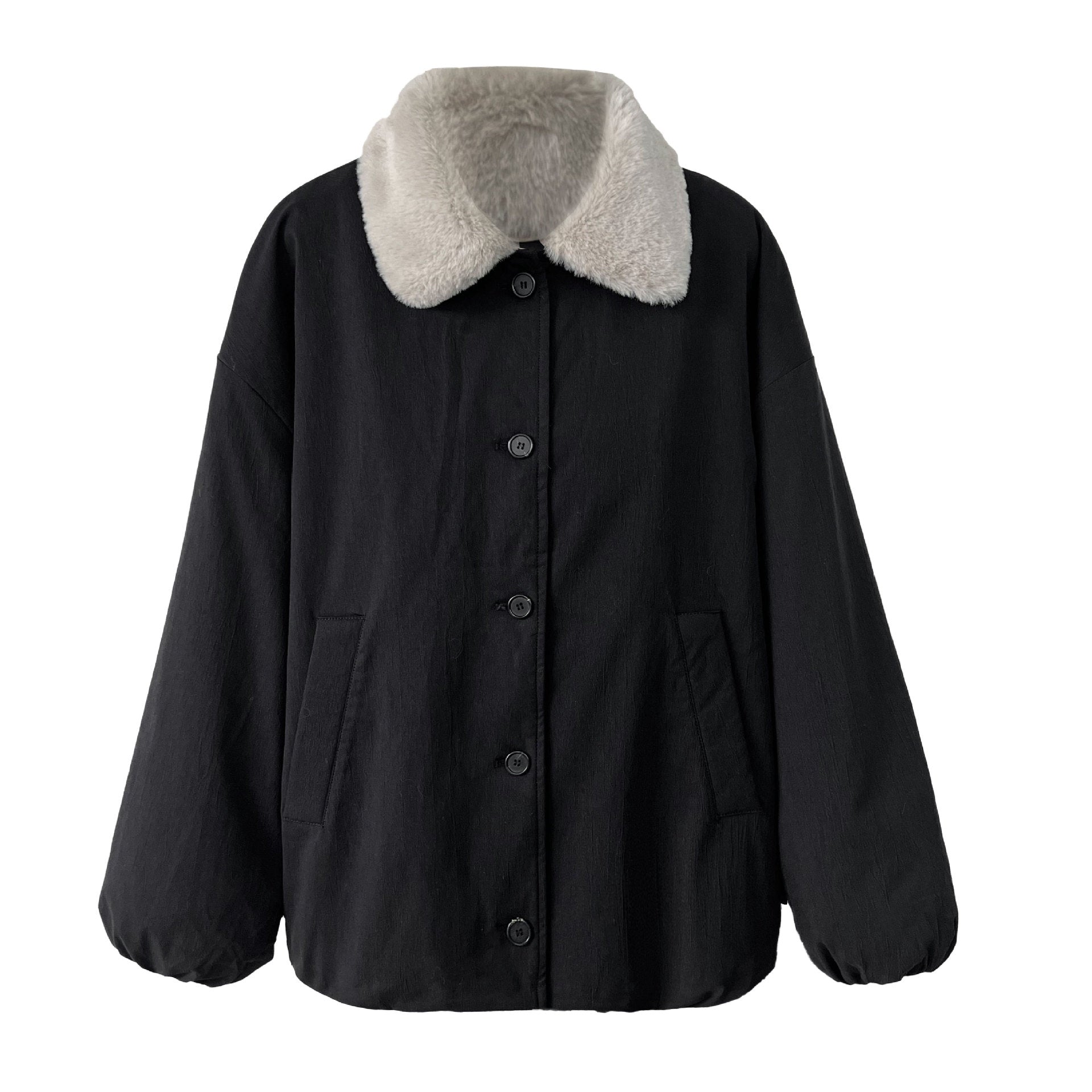 Silhouette casual lapel lamb wool warm coat women's winter new loose versatile jacket
