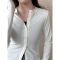 Simple design single-breasted slim-fitting knitted T-shirt bottoming shirt for women to wear thin long-sleeved cardigan