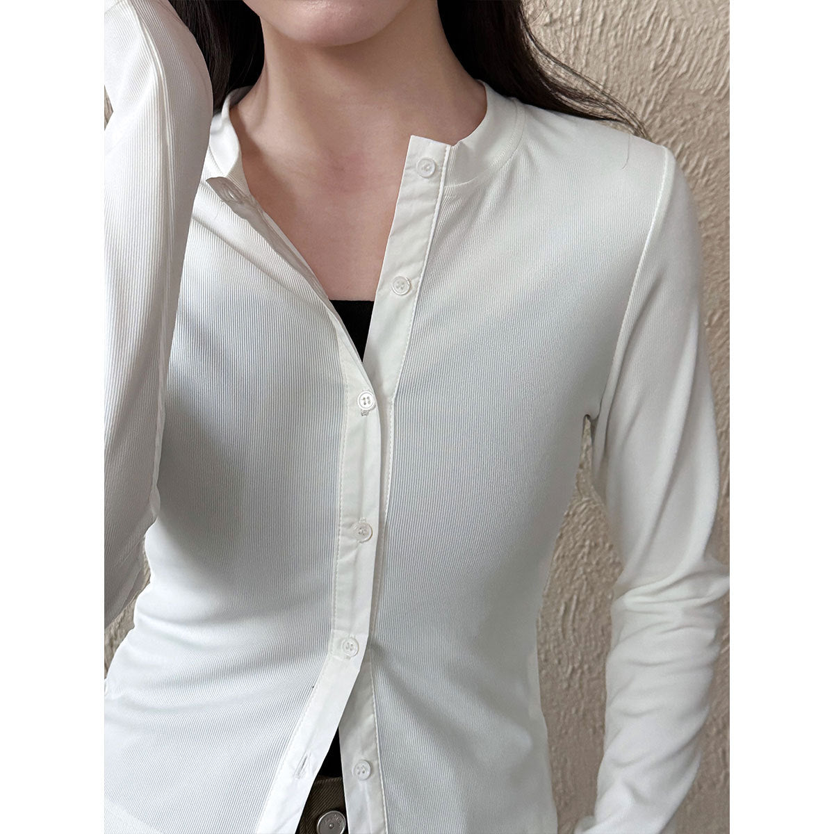 Simple design single-breasted slim-fitting knitted T-shirt bottoming shirt for women to wear thin long-sleeved cardigan