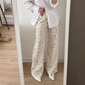 Perspective lace sexy wide-leg pants babes ins wind hollow trousers