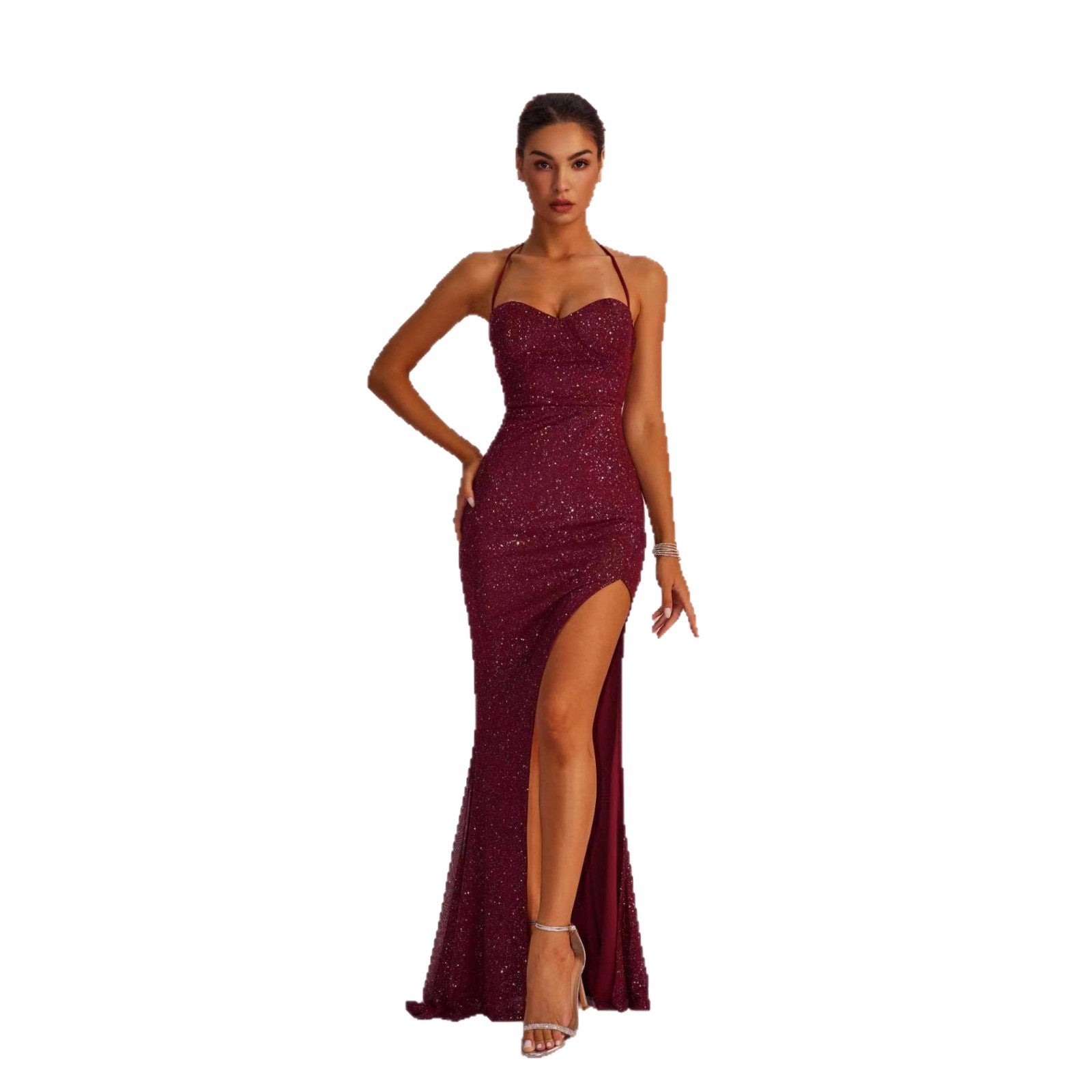 One-Shoulder Sleeveless Dress Women High Waist Irregular Hem Maxi
