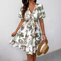 New v-neck floral print fashion resort knee-length summer dress