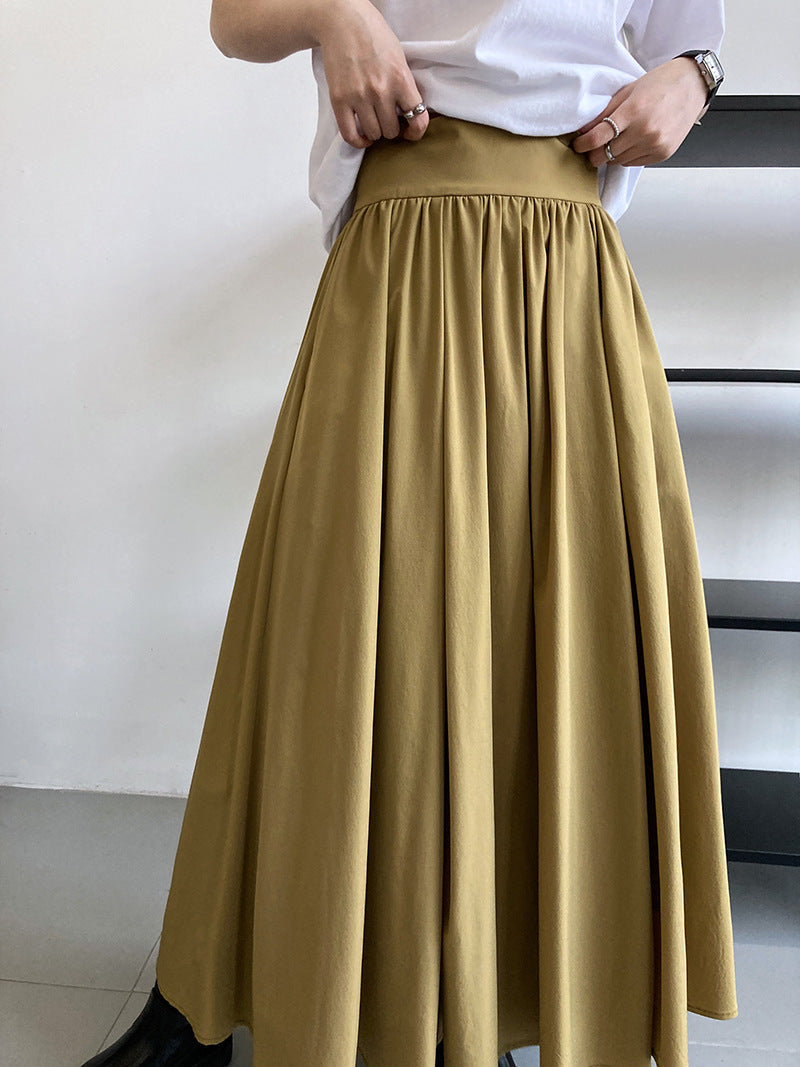 High waist a word pleated skirt long skirt