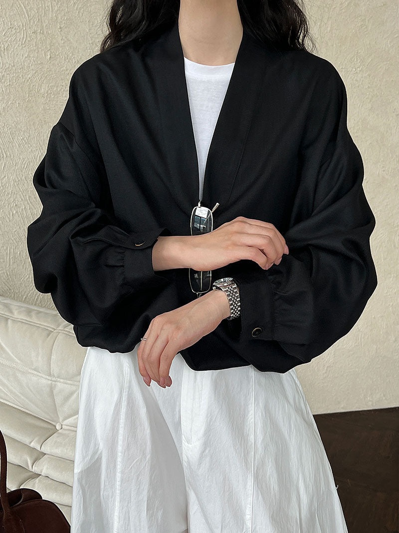 Korean niche V-neck loose waist shirt 2025 autumn new loose lazy style shirt 8501