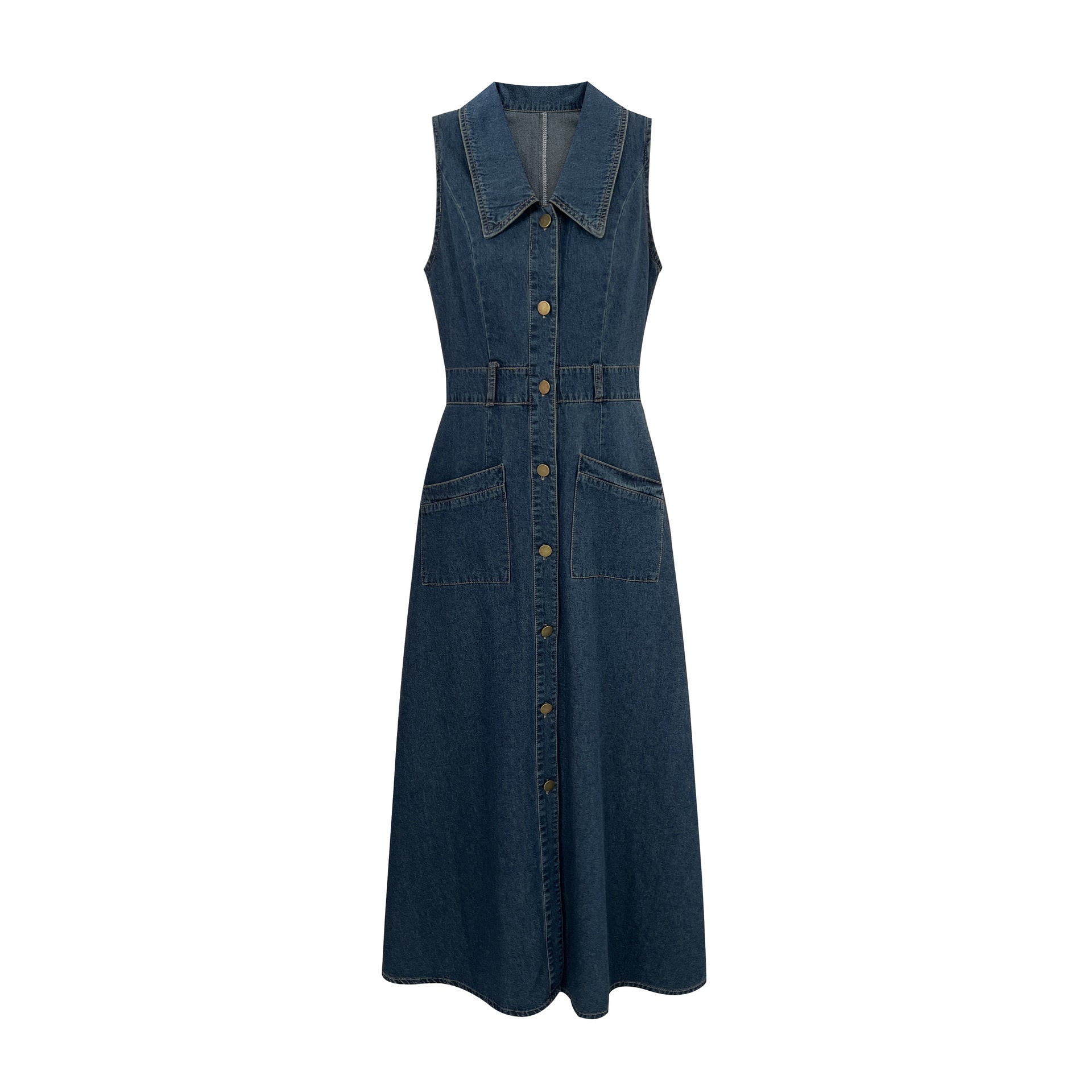 Summer French Retro Lapel Sleeveless Dress