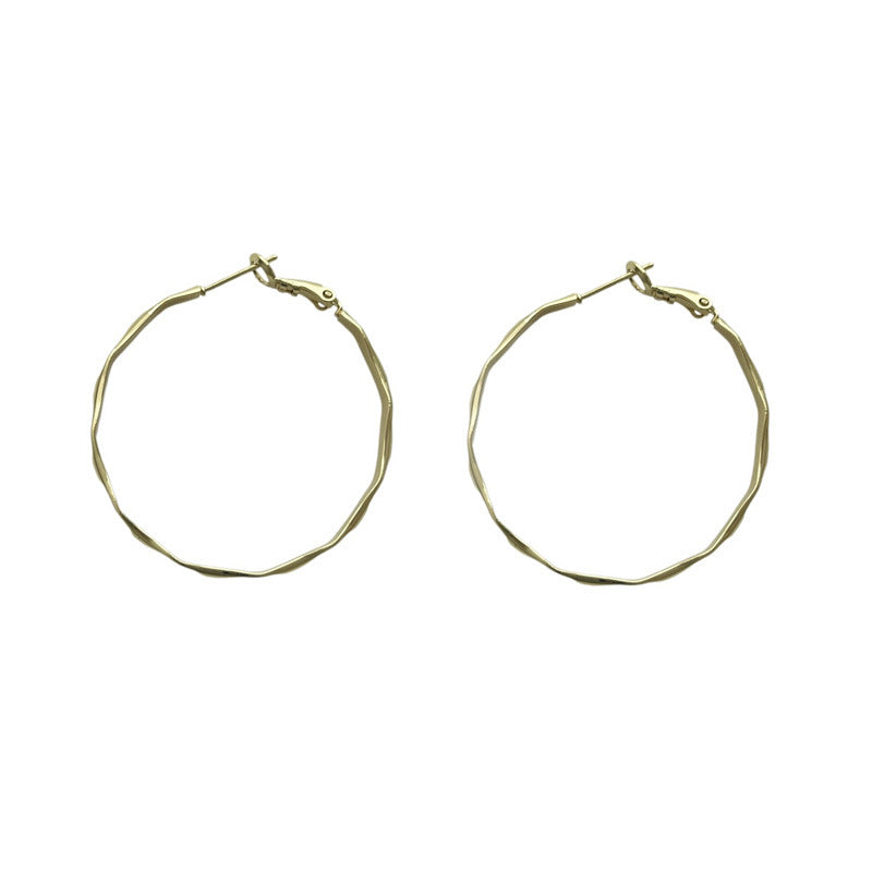 925 Silver Needle Hong Kong Style Retro Metal Earrings Premium Sense Geometric Elementary Ring Ear Buckle Versatile Commuter Earrings