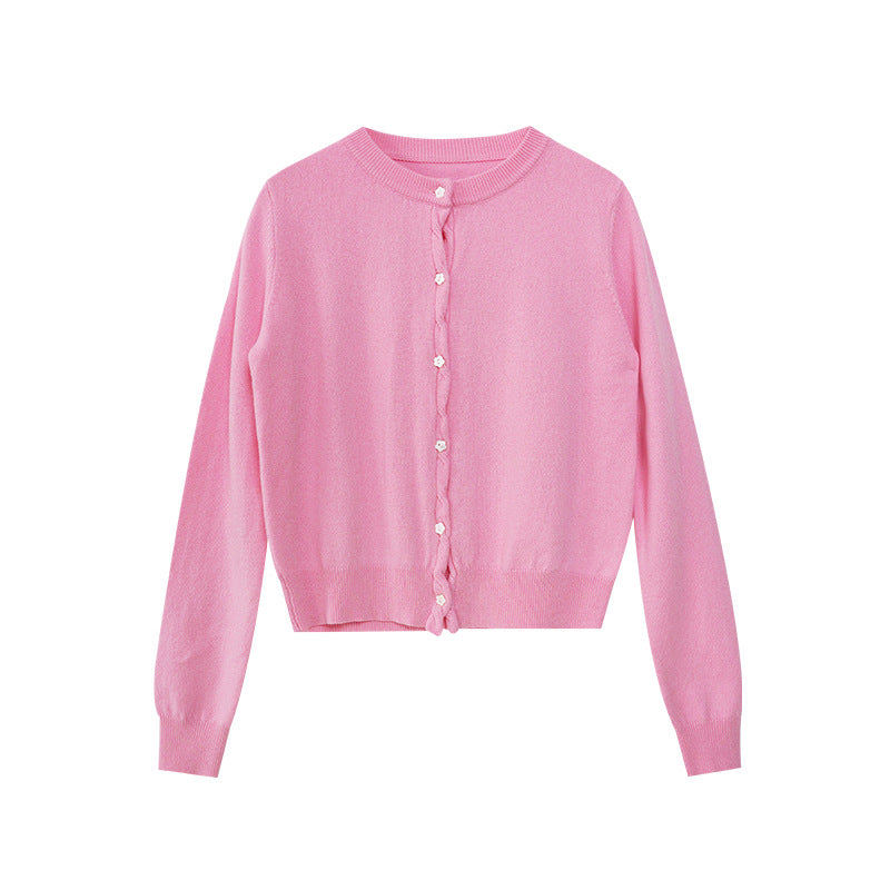 Simple and versatile single-breasted long-sleeved knitted cardigan