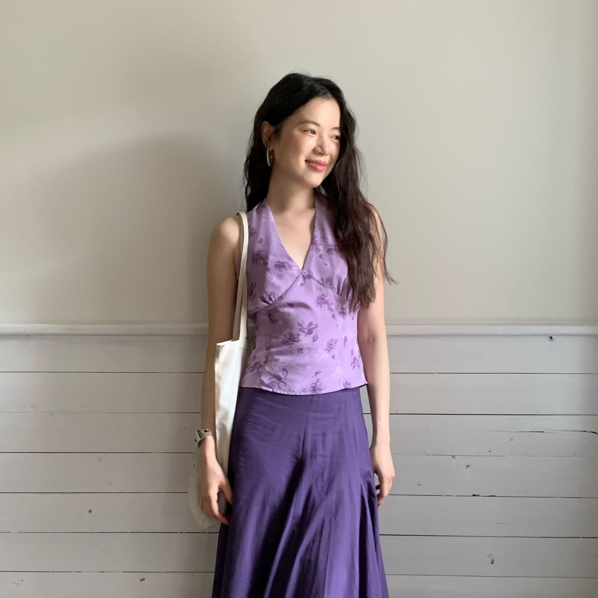 Romantic purple charm sleeveless halterneck backless camisole