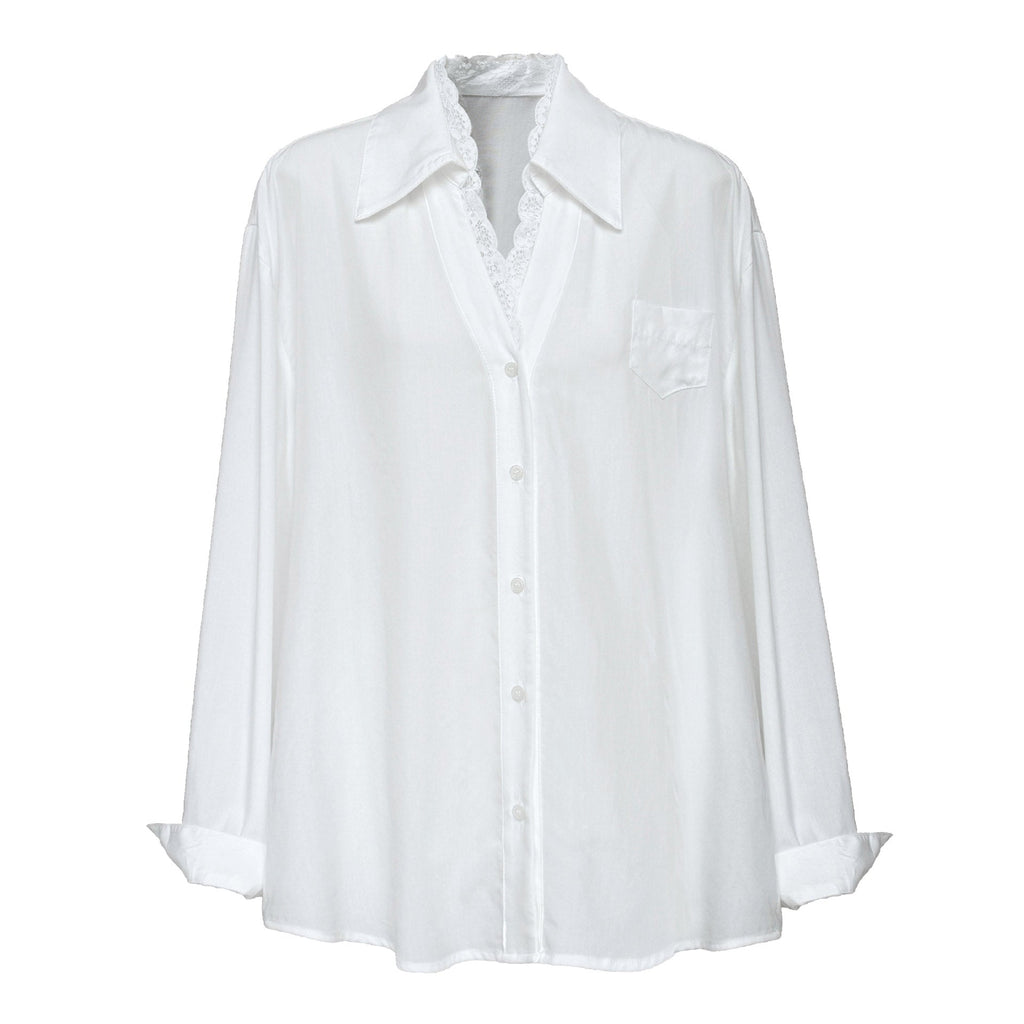 French polo collar lace splicing shirt women's spring new niche high-end temperament top