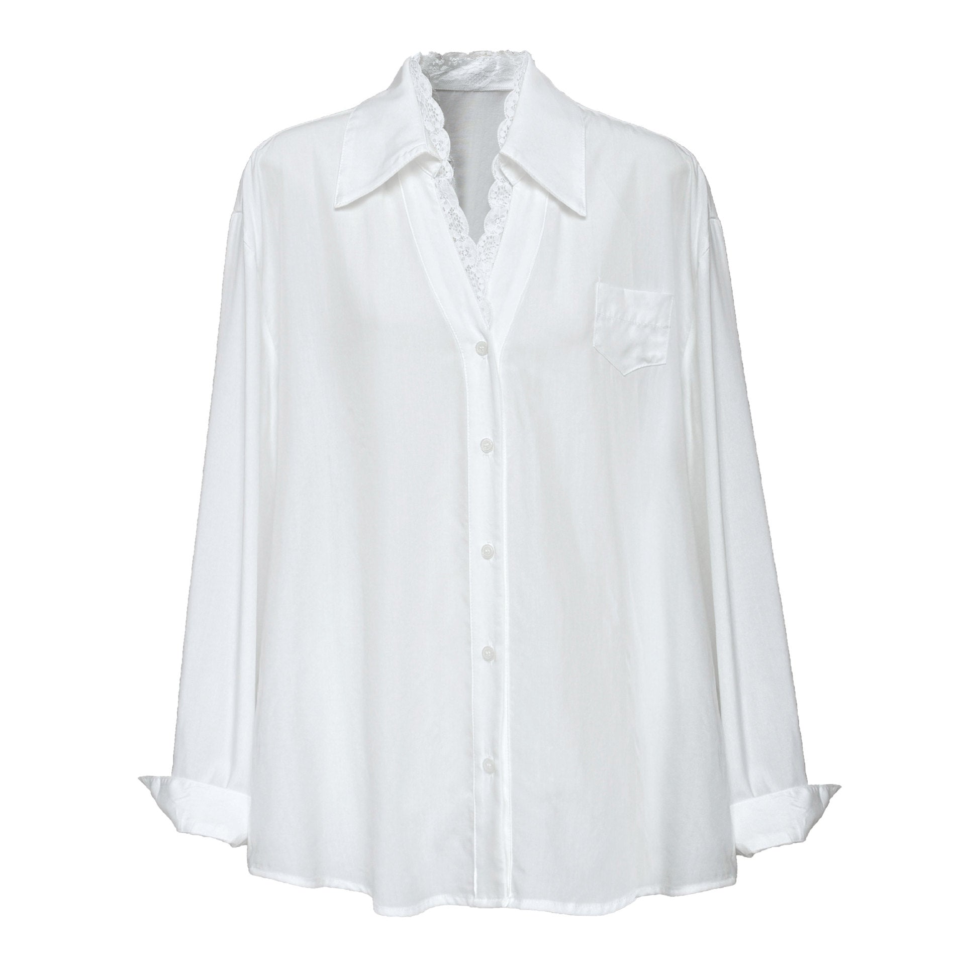 French polo collar lace splicing shirt women's spring new niche high-end temperament top