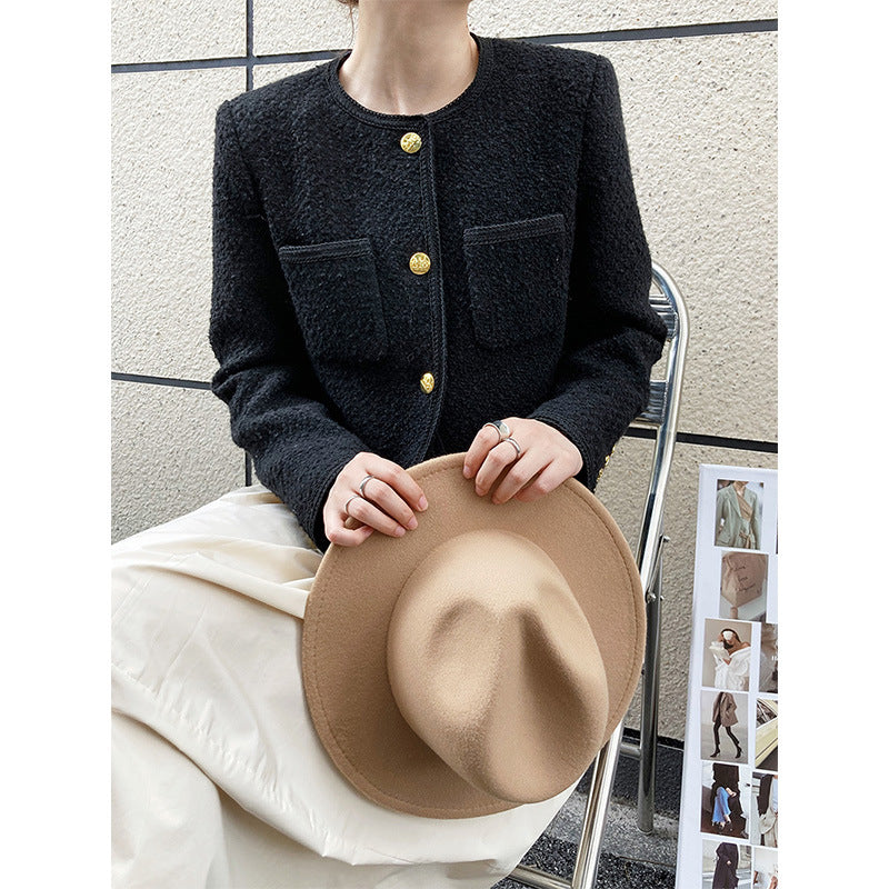 Autumn new 30% wool small fragrant jacket women's short temperament tweed celebrity top