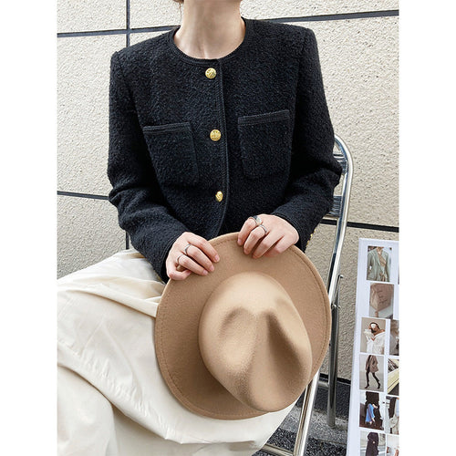 Autumn new 30% wool small fragrant jacket women's short temperament tweed celebrity top