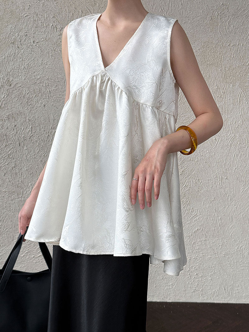 Heavy Industry Satin Jacquard V-Neck Vest Shirt Women's Summer New Korean Premium Sleeveless Top 9762