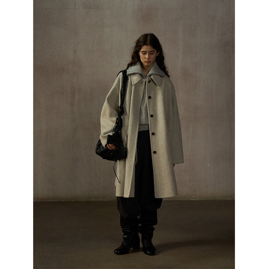 Detachable Hood Oversized Wool Blend Double-Sided Nylon Coat