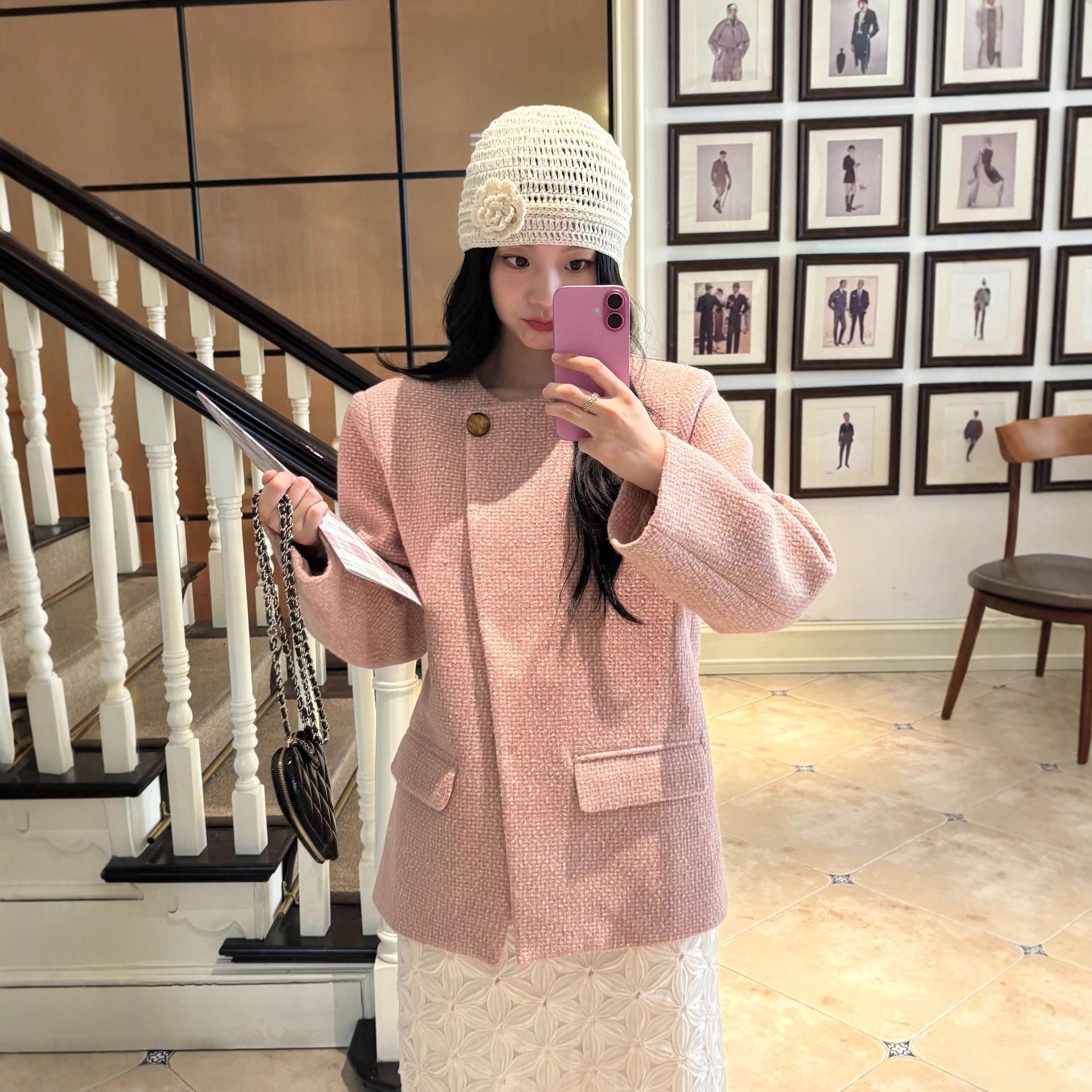 Girly style sweet and cute loose diagonal placket one button coat