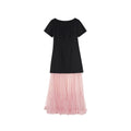 Hepburn mesh stitching short-sleeved square neck dress